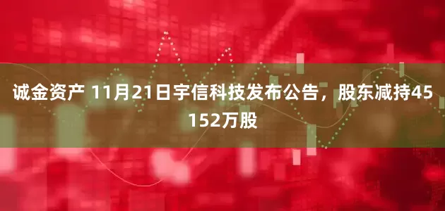 诚金资产 11月21日宇信科技发布公告，股东减持45152万股